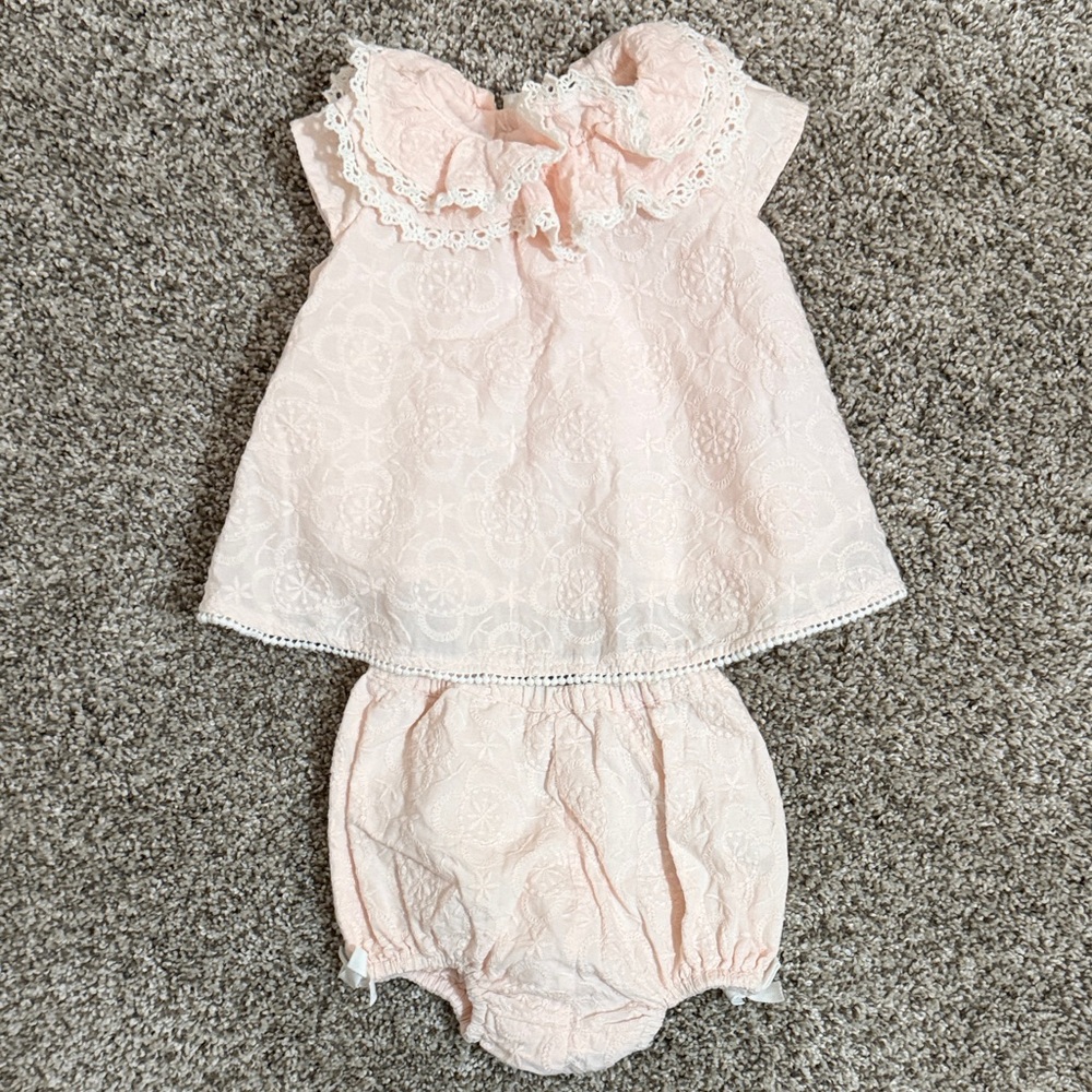Catherine Malandrino Pink Lace Dress and Diaper Cover Set